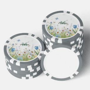 Jetons De Poker Papillon bleu de fleur de fleur sauvage coloré élé