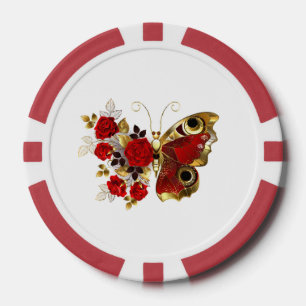Jetons De Poker Papillon de fleurs rouges aux roses rouges