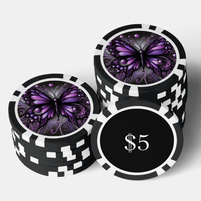 Jetons De Poker Papillon gothique blanc violet noir couleur (Empiler)