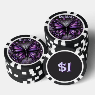 Jetons De Poker Papillon gothique violet noir personnalisé