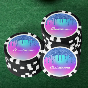 Jetons De Poker Parties scintillant Bleue Fluorescent Neon Rose & 
