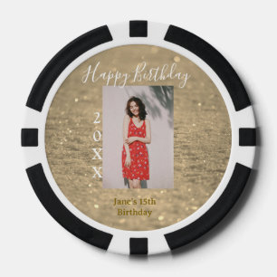 Jetons De Poker Parties scintillant d'or heureux 15e anniversaire 