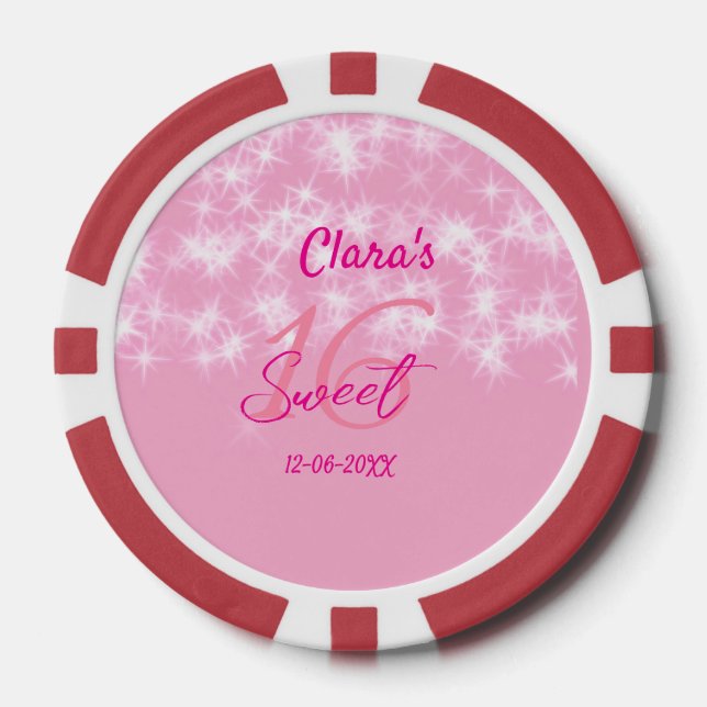 Jetons De Poker Pastel bébé rose doux 16 anniversaire ajouter nom  (Recto)