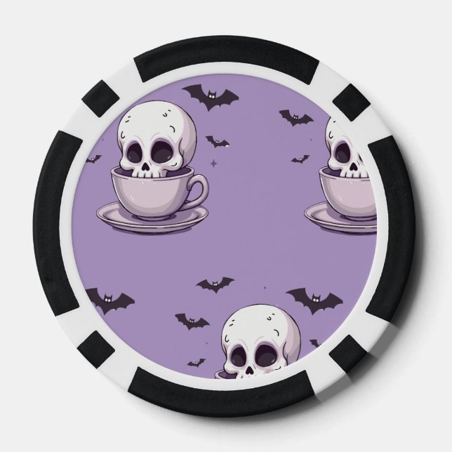 Jetons De Poker Pastel Goth Skull in Teacup (Verso)