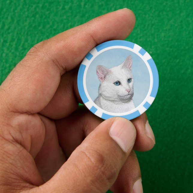 Jetons De Poker Peinture de chat blanc - Cute Original Cat Art (main)