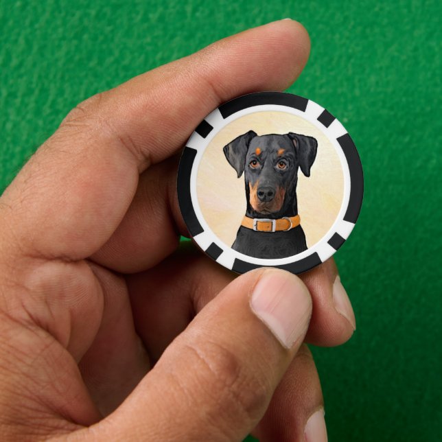 Jetons De Poker Peinture Doberman Pinscher non rognée Art original (main)
