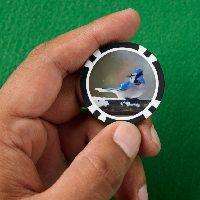 Jetons De Poker Peinture Jay Bleu - Art Oiseau Original (main)