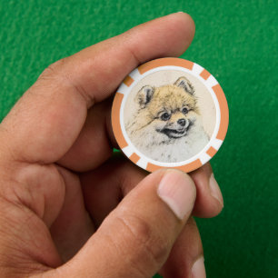 Jetons De Poker Peinture Poméranienne (orange) - Art Chien origina