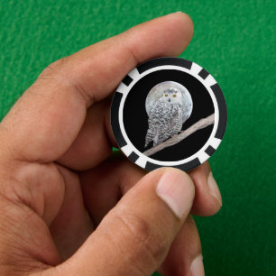 Jetons De Poker Peinture sur la Chouette neigeuse et la Lune - Art