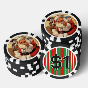 Jetons De Poker Père Noël au coin de la cheminée Vintage Rouge Ver