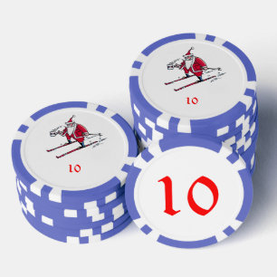 Jetons De Poker Père Noël Skiing bleu 10 puce de poker rayé