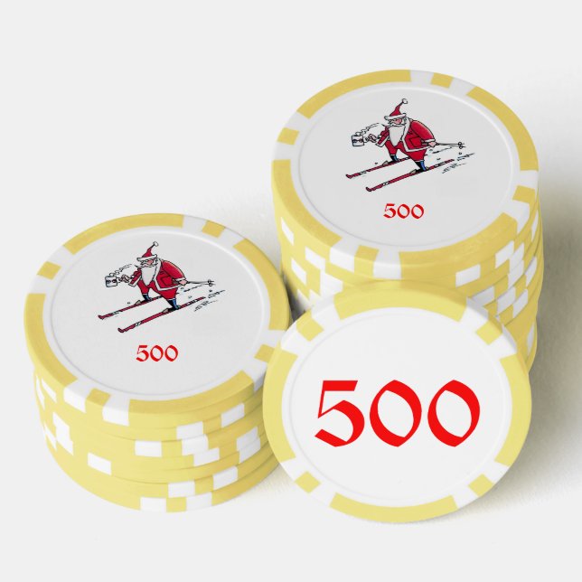 Jetons De Poker Père Noël Skiing jaune 500 puce de poker rayé (Empiler)