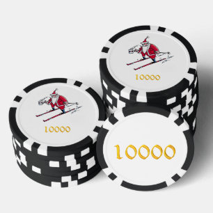 Jetons De Poker Père Noël Skiing or noir 10000 puce de poker rayé