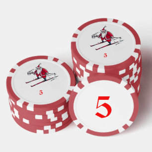 Jetons De Poker Père Noël Skiing rouge 5 puce de poker rayé