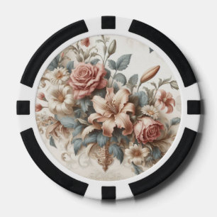 Jetons De Poker Perfection florale ancienne légère