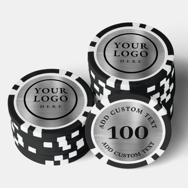 Jetons De Poker Personalized Logo and Text Faux Silver Metal (Empiler)