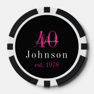 Jetons De Poker Personnalisé 40e anniversaire Black Hot rose