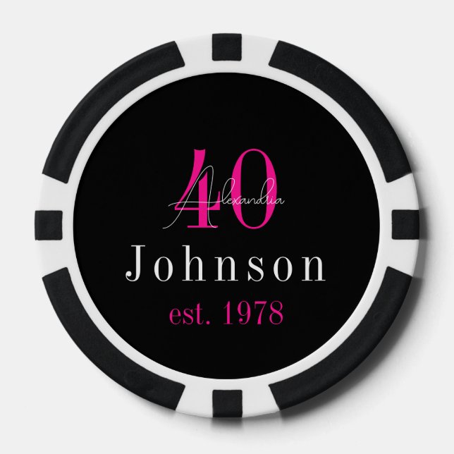 Jetons De Poker Personnalisé 40e anniversaire Black Hot rose (Recto)