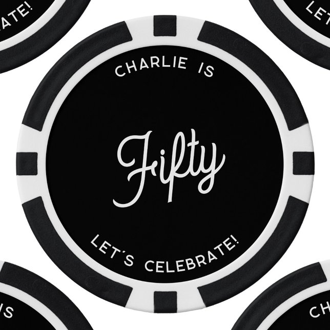 Jetons De Poker Personnalisé 50 Cinquante Cinquantième Anniversair (Personalized 50 fifty fiftieth birthday monochrome black and white poker chips)