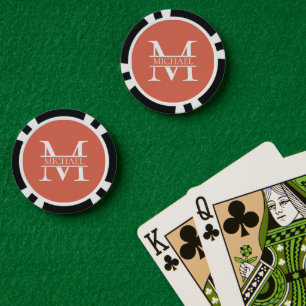 Jetons De Poker Personnalisé Elegant Terracotta Monogramme et nom