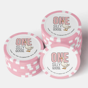 Jetons De Poker Personnalisé Rose moderne une oie sotte premier an