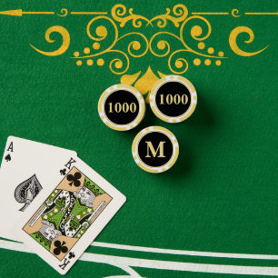 Jetons De Poker Personnalisé Tournoi de jeu Black Gold Monogram 10