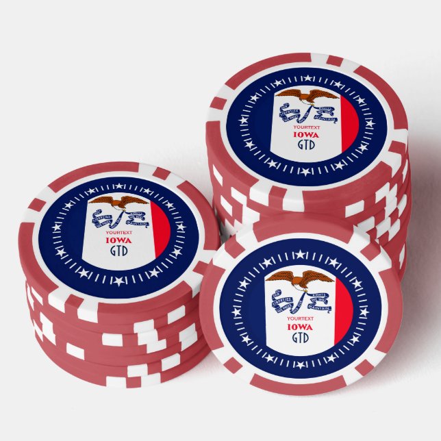 Jetons De Poker Personnalisé votre texte Iowa State Drapeau sur un (Empiler)