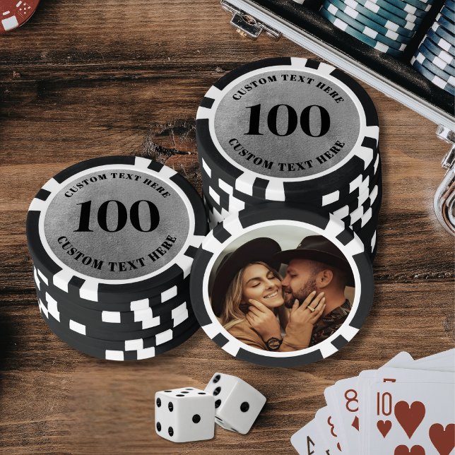 Jetons De Poker Photo Argent 100 Numérotée (Photo Silver 100 Numbered Poker Chips)