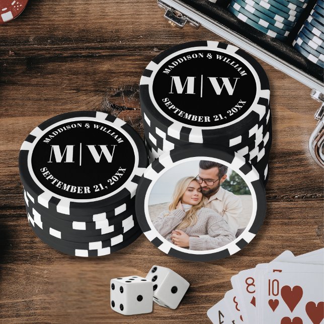 Jetons De Poker Photo Black White Wedding Favor (Photo Black White Wedding Favor Poker Chips )