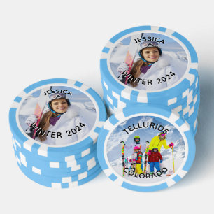 Jetons De Poker Photo de famille en texte incurvé noir et blanc