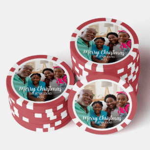 Jetons De Poker Photo de famille personnalisée Noël double face