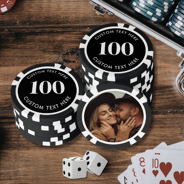 Jetons De Poker Photo Noir 100 Numéroté (Photo Black 100 Numbered Poker Chips)