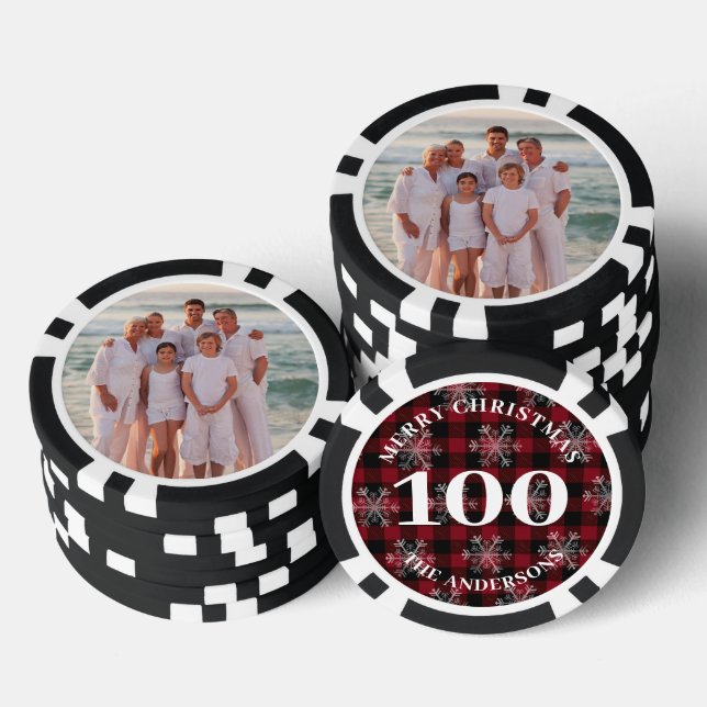 Jetons De Poker Photo personnalisée 100 Valeur Noir Rouge Plaid No (Empiler)