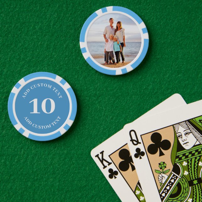 Jetons De Poker Photo personnalisée Bleu numéroté 10 Jeu (Table de poker (double))