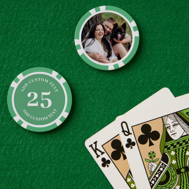 Jetons De Poker Photo personnalisée Green Numéroté 25 jeu de valeu (Table de poker (double))