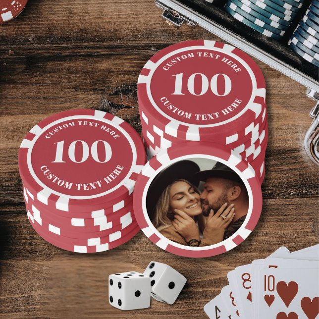 Jetons De Poker Photo Rouge 100 Numéroté (Photo Red 100 Numbered Poker Chips)