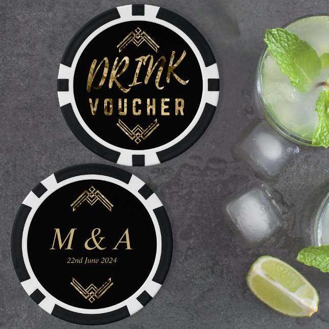 Jetons De Poker Pièce Art Déco Black Gold Drink (Art Deco Black Gold Drink Voucher Poker Chips)