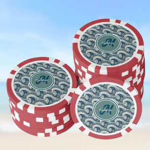 Jetons De Poker Plage polynésienne Vagues et fleurs Motif Océan