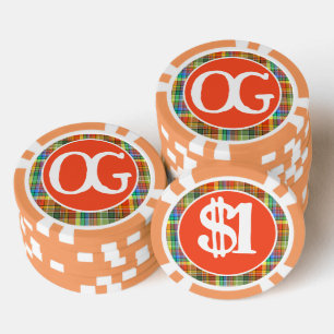 Jetons De Poker Plaid Orange Monogramme Personnalisé Coloré