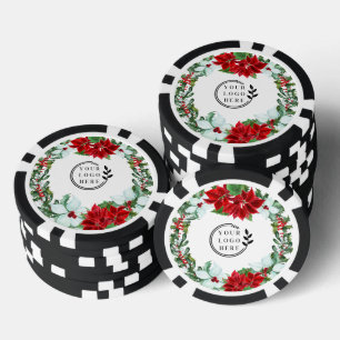 Jetons De Poker Poinsettia Ajoutez Votre Logo Noël d'entreprise