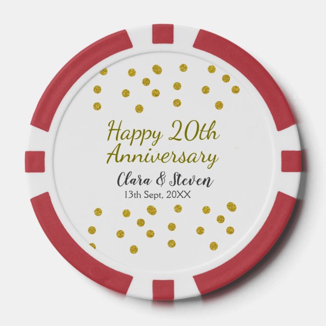 Jetons De Poker Points dorés scintillent joyeux 20e anniversaire d (Recto)