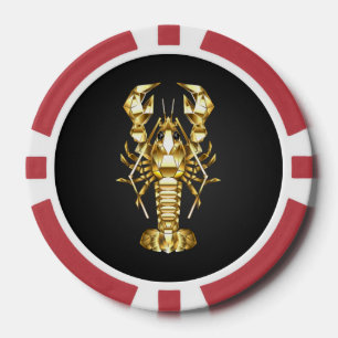 Jetons De Poker Poisson à langouste polygonale dorée sur noir