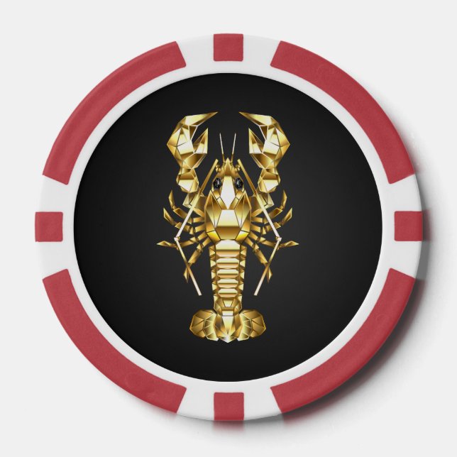 Jetons De Poker Poisson à langouste polygonale dorée sur noir (Recto)