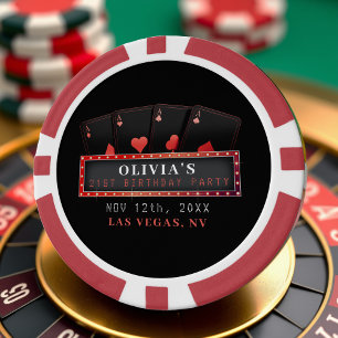 Jetons De Poker Poker Aces Rouge et Noir 21e fête d'anniversaire