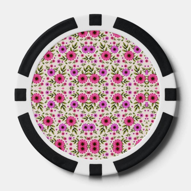 Jetons De Poker Poker chips with a vibrant pink floral pattern  (Recto)
