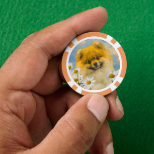 Jetons De Poker Poméranien dans Daisies Peinture - Art Chien origi