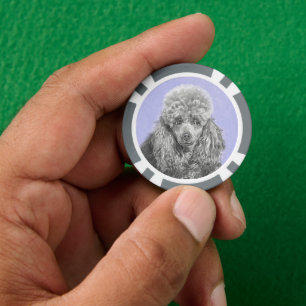 Jetons De Poker Poodé Jouet miniature Argent gris bleu Chien Art