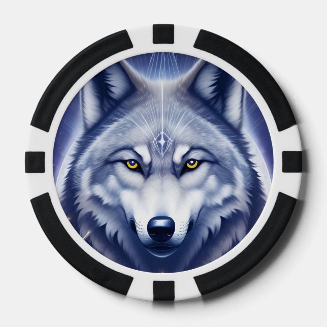 Jetons De Poker Portrait de Loup Mystique Art (Recto)