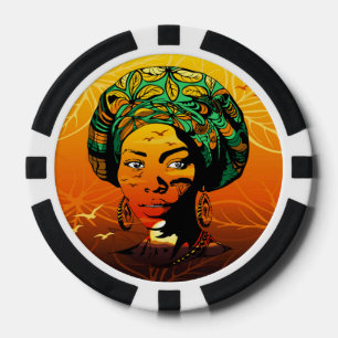 Jetons De Poker Portrait féminin africain avec coucher de soleil