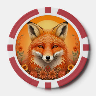 Jetons De Poker Portrait majestueux d'un renard entouré de fleurs 